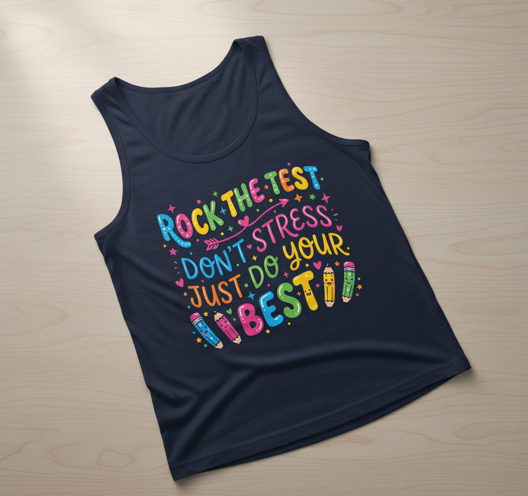 Rock The Test Don't Stress Just Do Your Best Inspirational Quote Tank Top - Navy