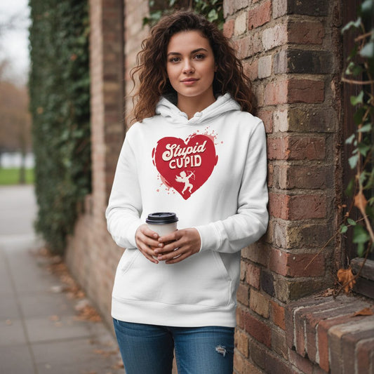Stupid Cupid anti-Valentine's Day Hoodie White lifestyle mockup