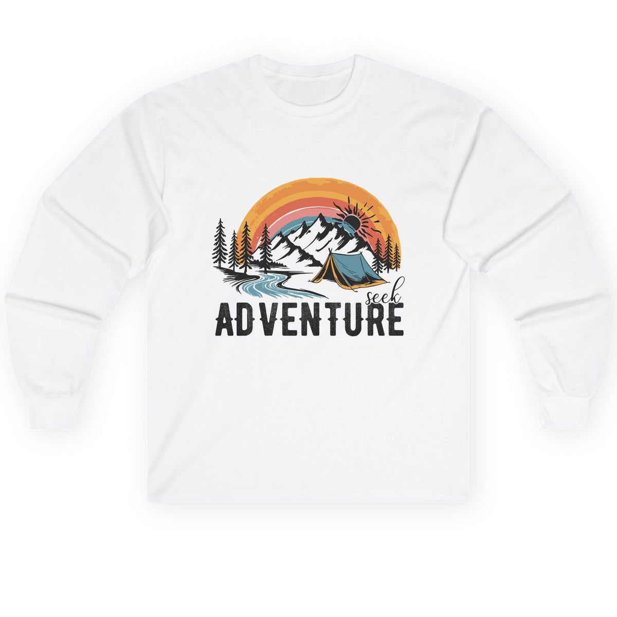 Seek Adventure camping Long Sleeve Tee White product mockup