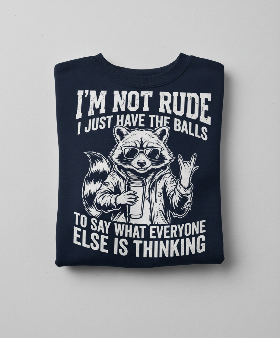 Sassy Raccoon I'm Not Rude Funny Quote Sweatshirt - Navy