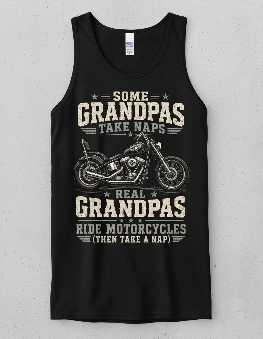 Some Grandpas Take Naps Real Grandpas Ride Motorcycles (then Take a Nap) Funny Biker Tank Top - product mockup - Black