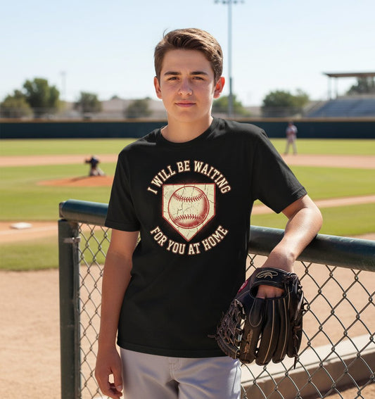 I Will Be Waiting for You at Home baseball Youth T-Shirt Black lifestyle mockup