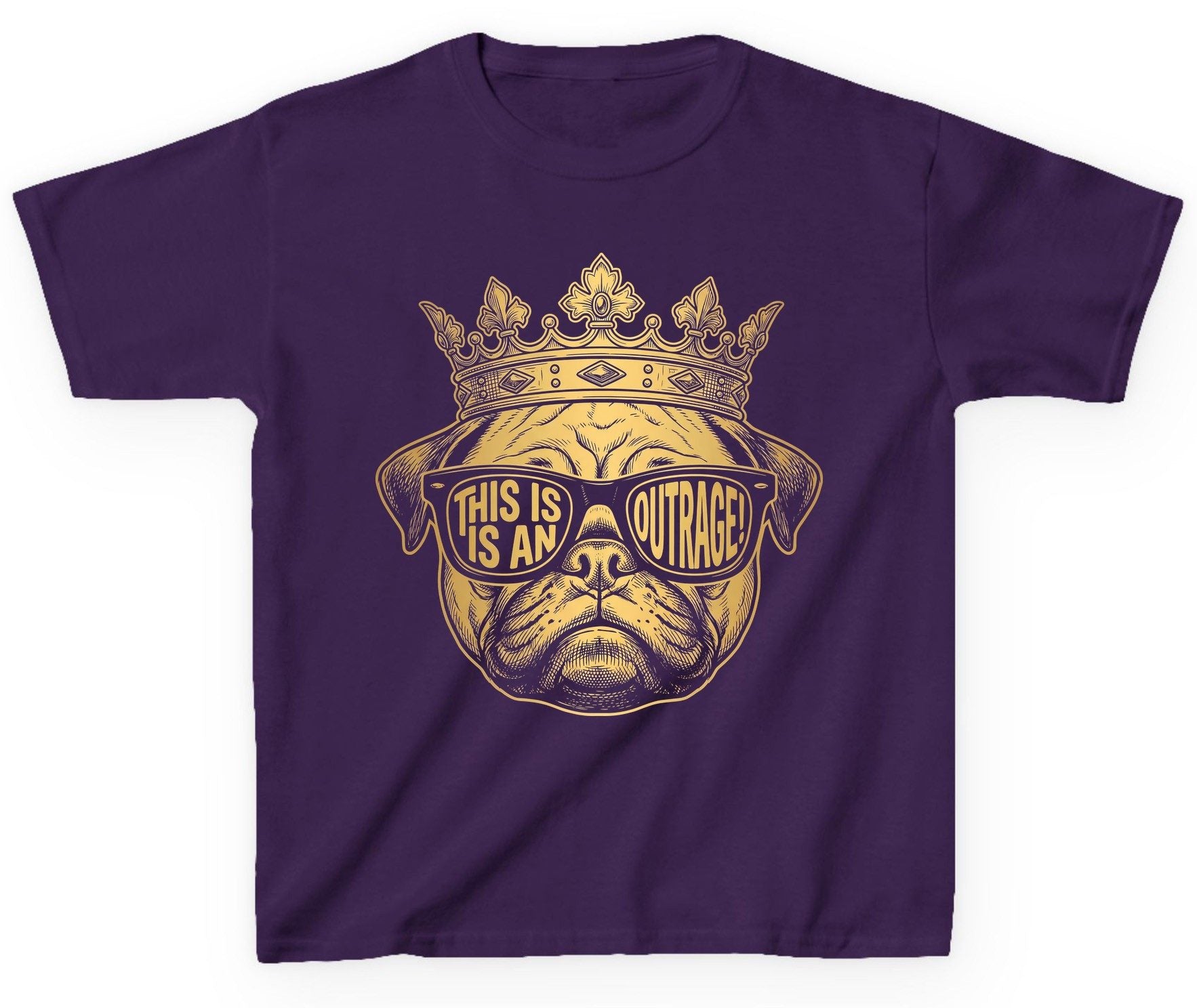 This Is An Outrage! Pug Youth T-Shirt Purple product mockup