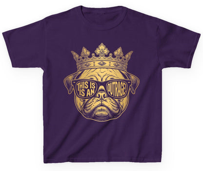 This Is An Outrage! Pug Youth T-Shirt Purple product mockup