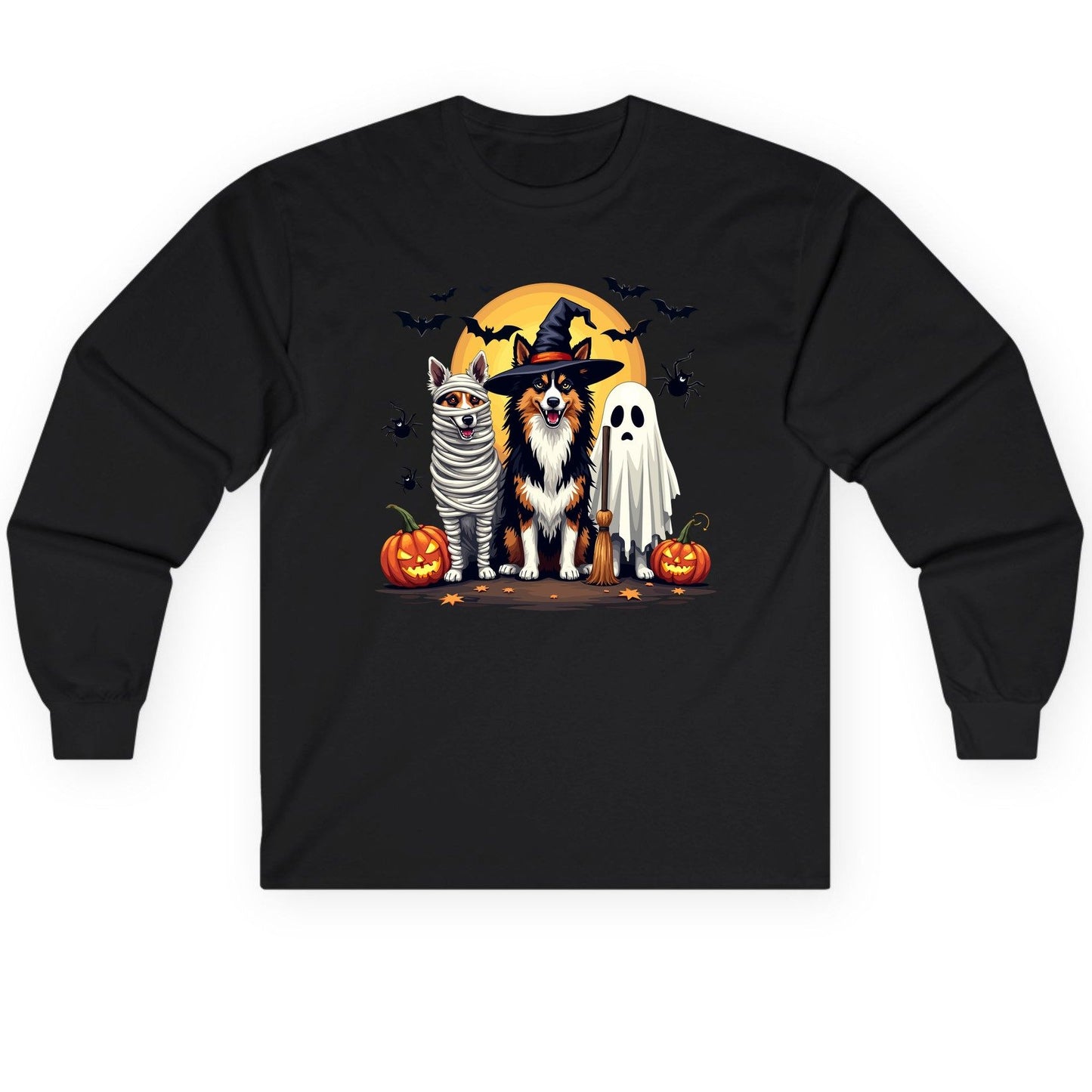 Halloween Dogs in Costumes Halloween dogs Long Sleeve Tee Black product mockup