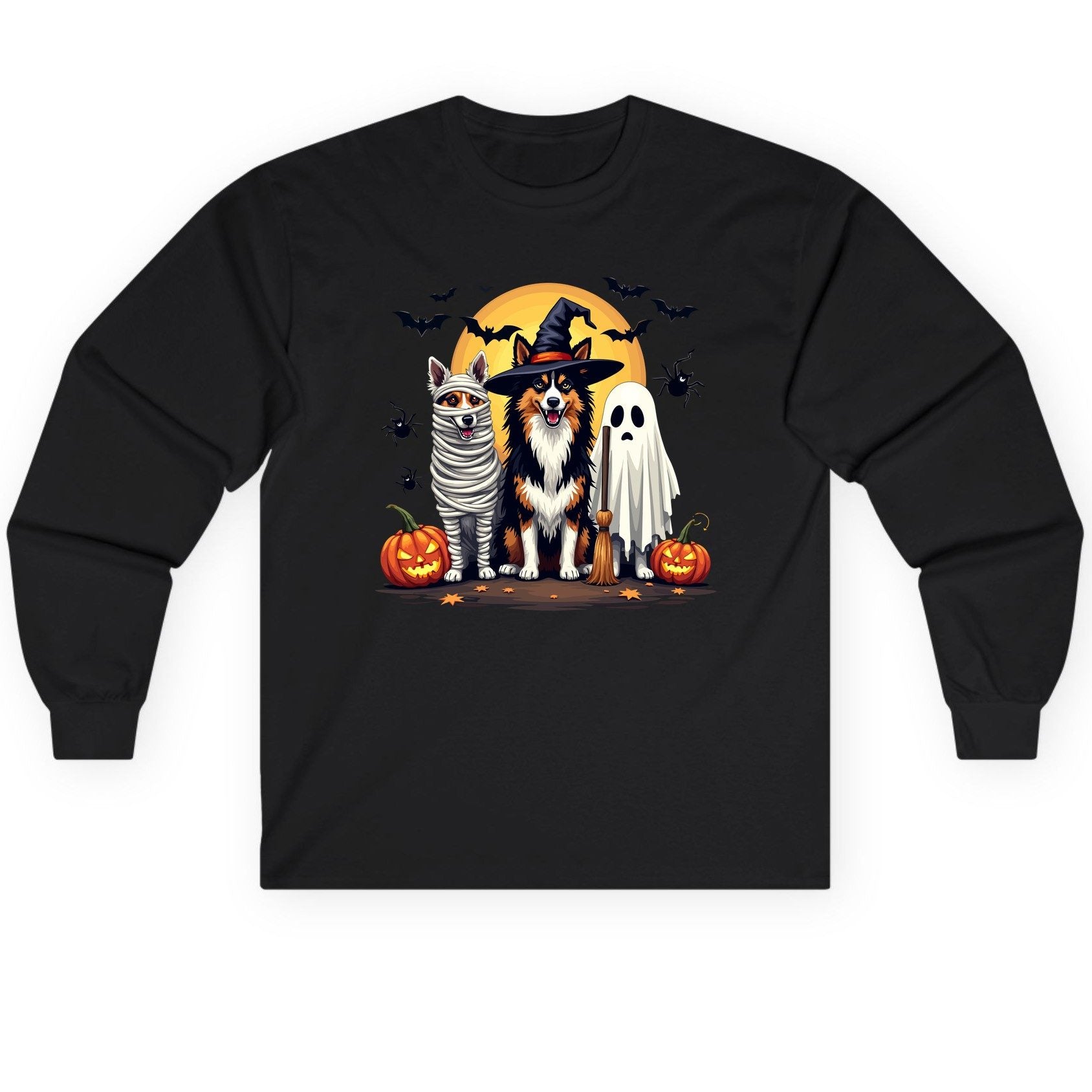 Halloween Dogs in Costumes Halloween dogs Long Sleeve Tee Black product mockup