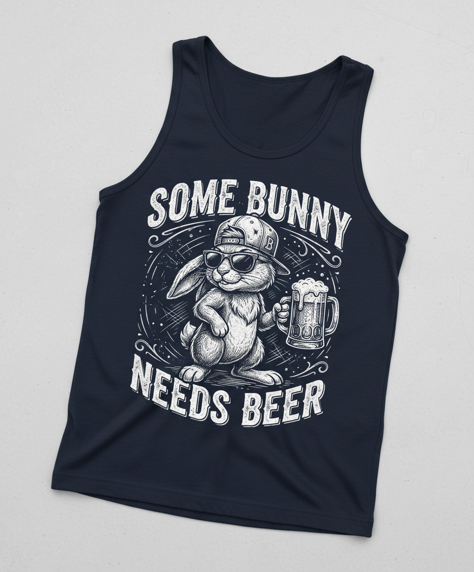 Some Bunny Needs Beer Funny Rabbit Drinking Design Tank Top - Navy