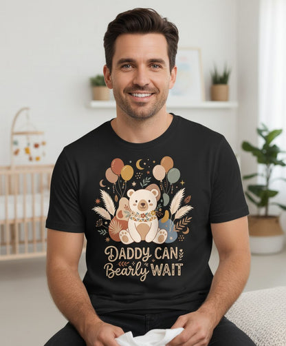 Daddy Can Bearly Wait Baby Shower T-Shirt - lifestyle model mockup - Black