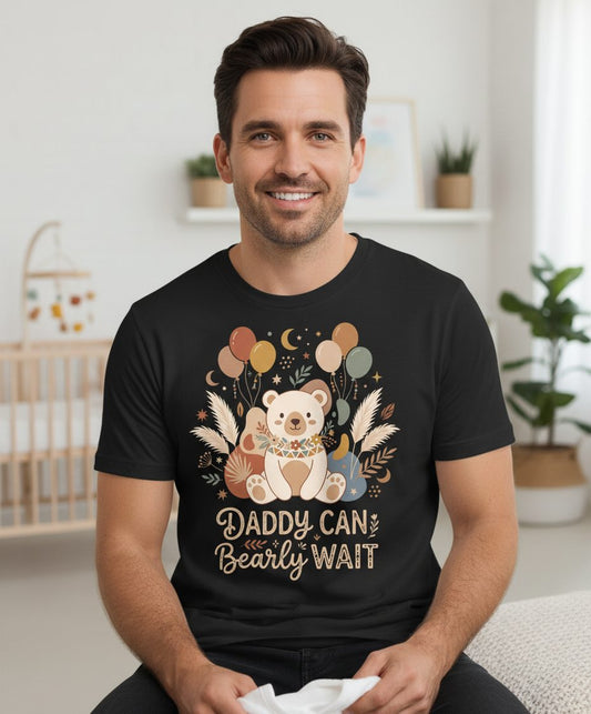 Daddy Can Bearly Wait Baby Shower T-Shirt - lifestyle model mockup - Black