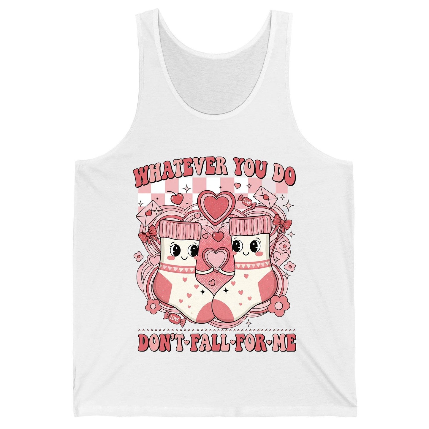 Whatever You Do Don't Fall for Me anti-Valentine's Day Tank Top White product mockup