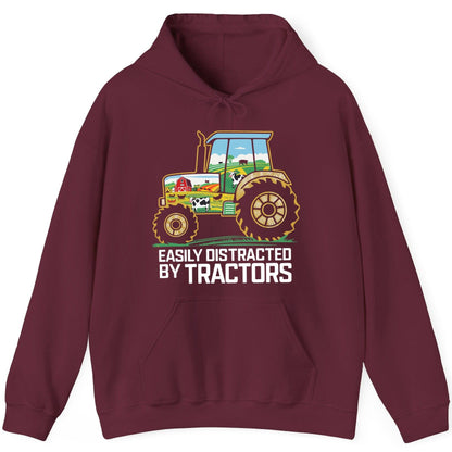 Easily Distracted by Tractors farming Hoodie Maroon product mockup