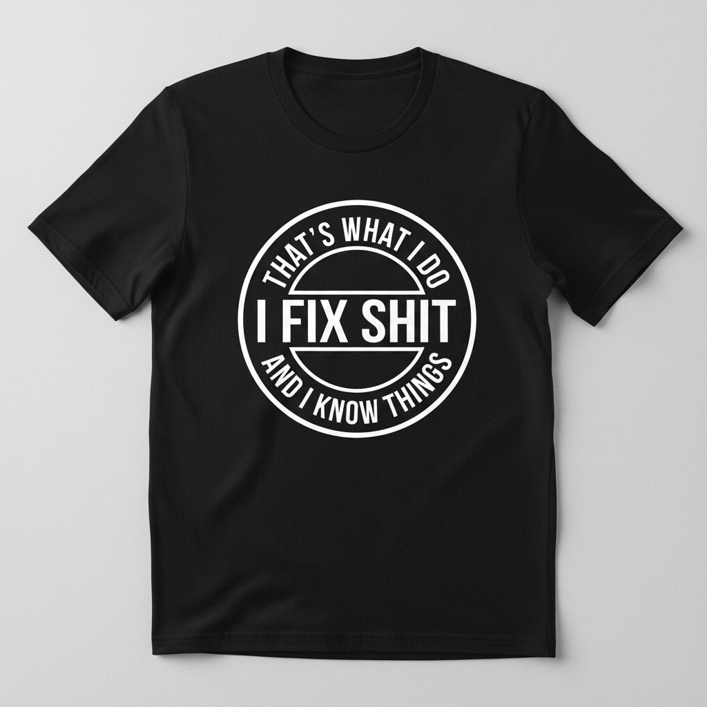That's What I Do I Fix Shit and I Know Things Funny Handyman T-Shirt - product mockup - Black