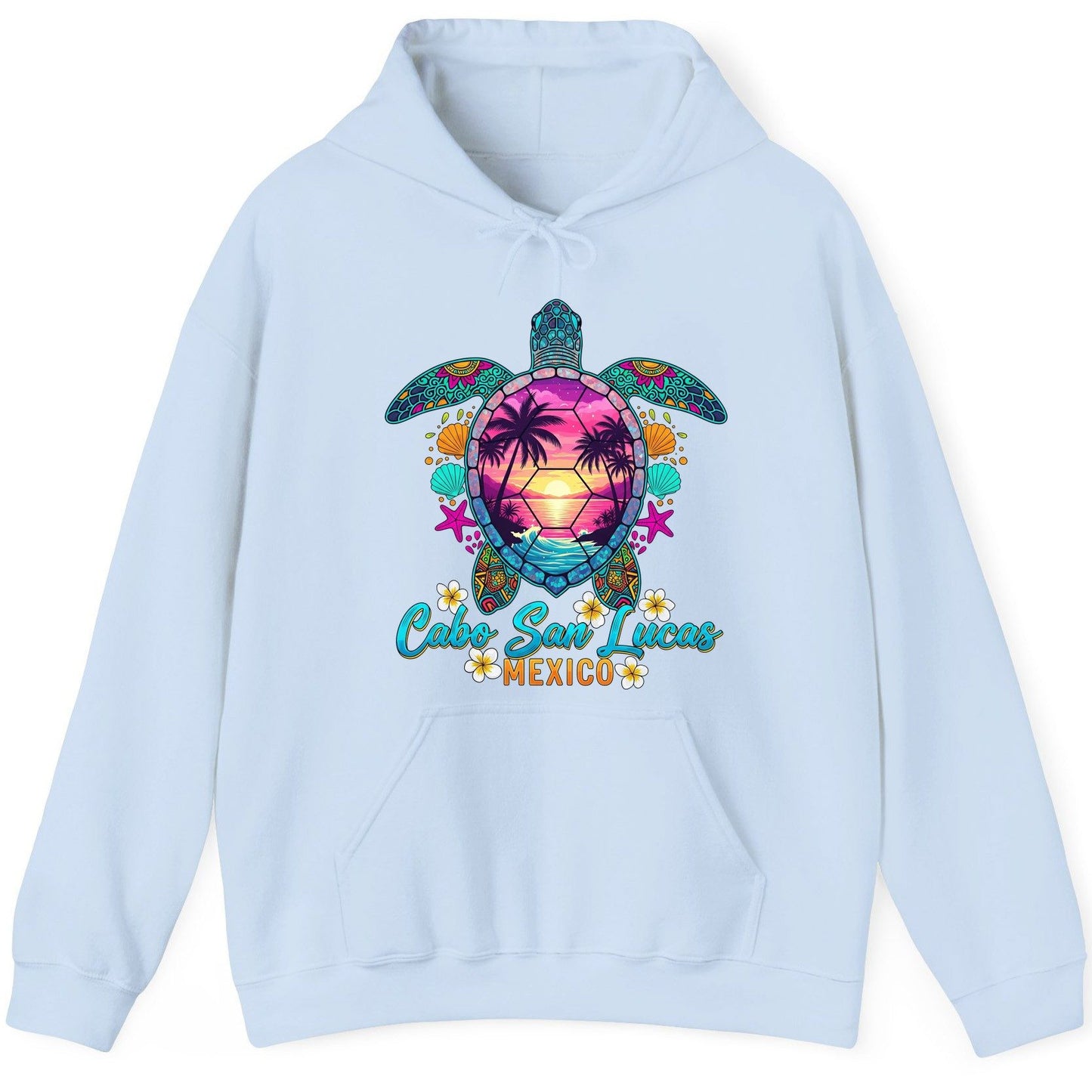 Cabo San Lucas Mexico sea turtle Hoodie Light Blue product mockup