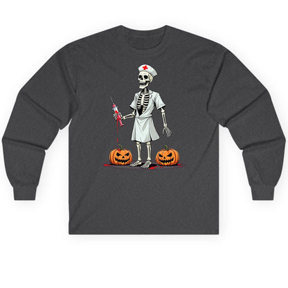 Spooky Skeleton Nurse Halloween skeleton nurse Long Sleeve Tee Dark Heather product mockup