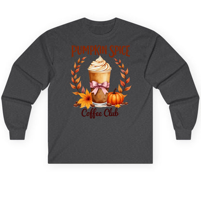 Pumpkin Spice Coffee Club pumpkin spice latte Long Sleeve Tee Dark Heather product mockup