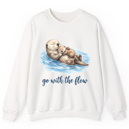 Go with the Flow Sea Otters Sweatshirt - product mockup - White