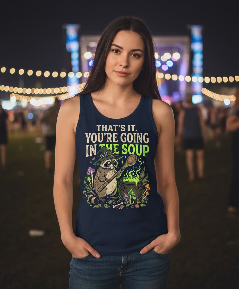 That's It You're Going In The Soup Raccoon Witch Tank Top - Navy