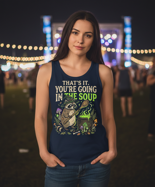 That's It You're Going In The Soup Raccoon Witch Tank Top - Navy