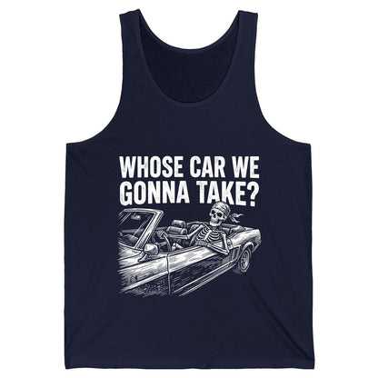 Whose Car We Gonna Take? skeletons in a car Tank Top Navy product mockup