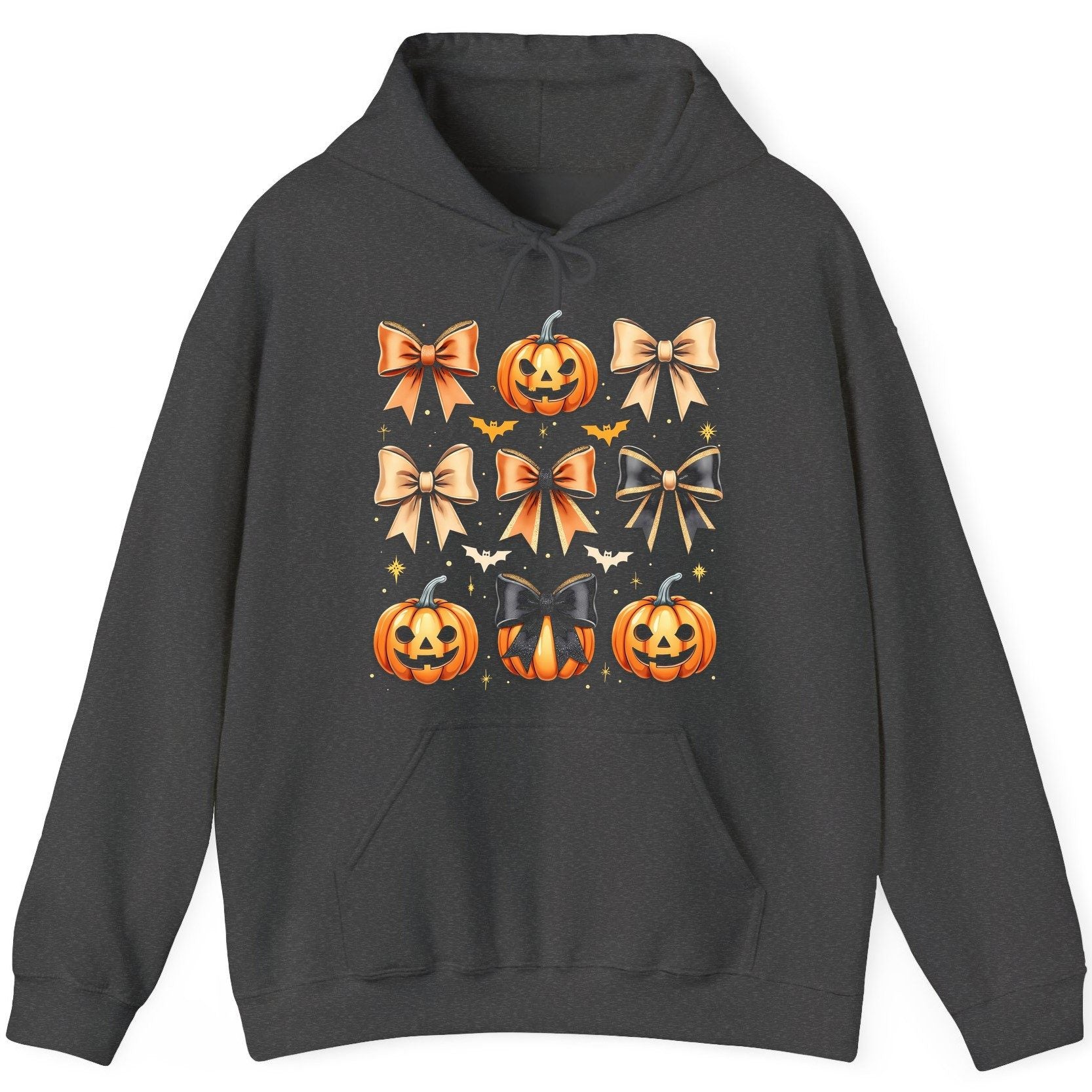 Cute Halloween Pumpkins and Bows Halloween Hoodie Dark Heather product mockup