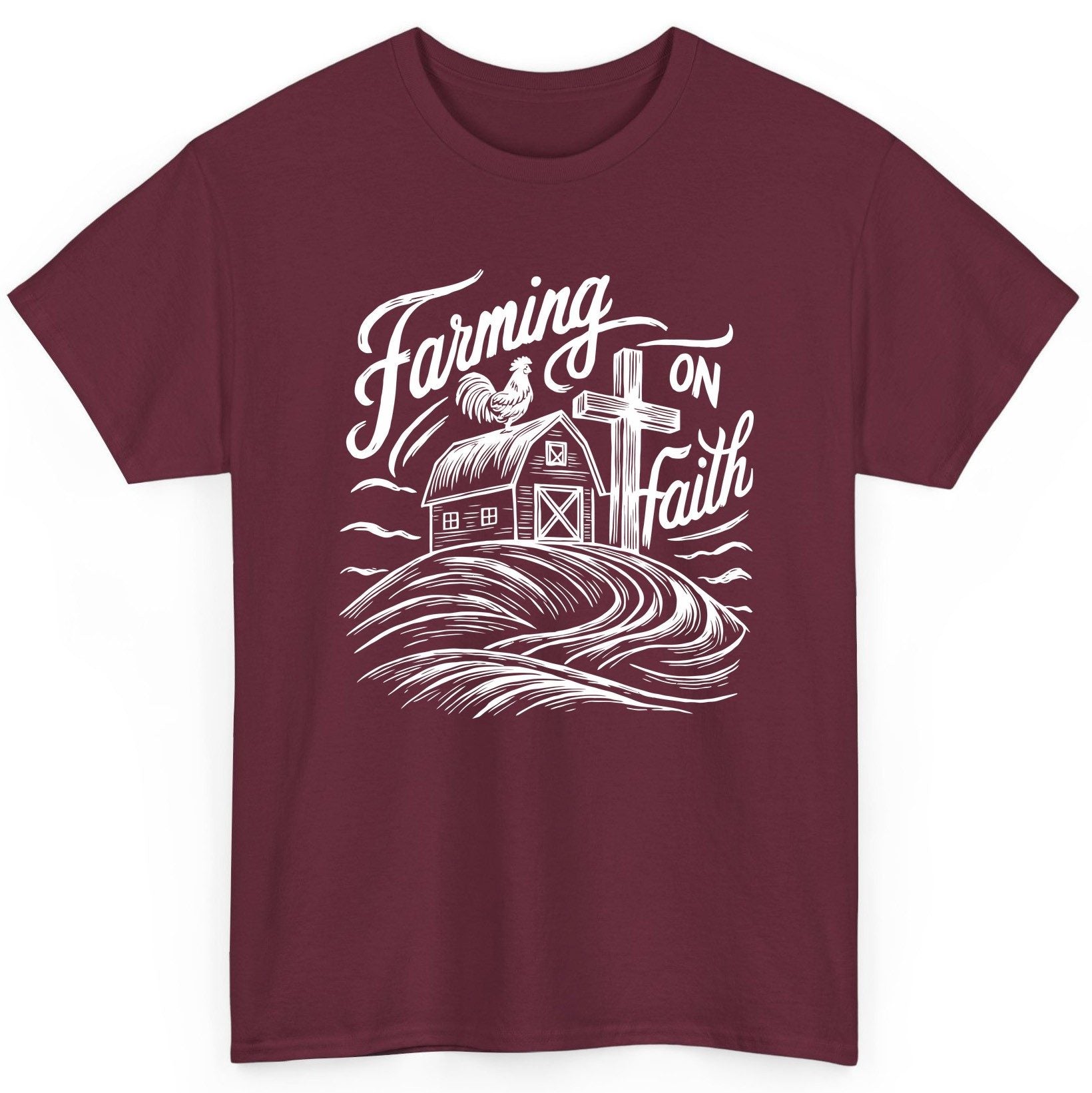 Farming on Faith christian farming T-Shirt Maroon product mockup