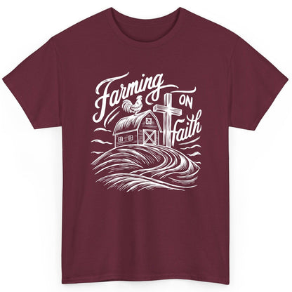 Farming on Faith christian farming T-Shirt Maroon product mockup