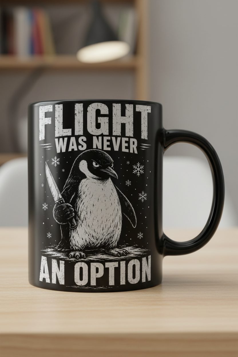 Flight Was Never an Option Funny Penguin Black Mug - product mockup - Black