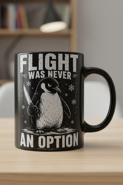 Flight Was Never an Option Funny Penguin Black Mug - product mockup - Black