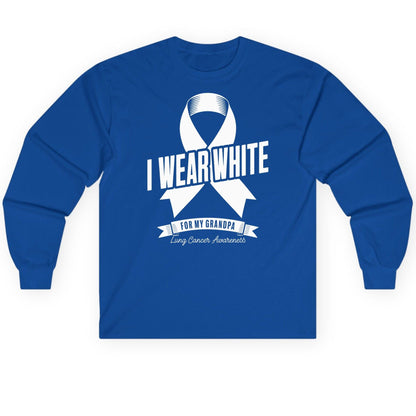 I Wear White for My Grandpa lung cancer awareness Long Sleeve Tee Royal product mockup