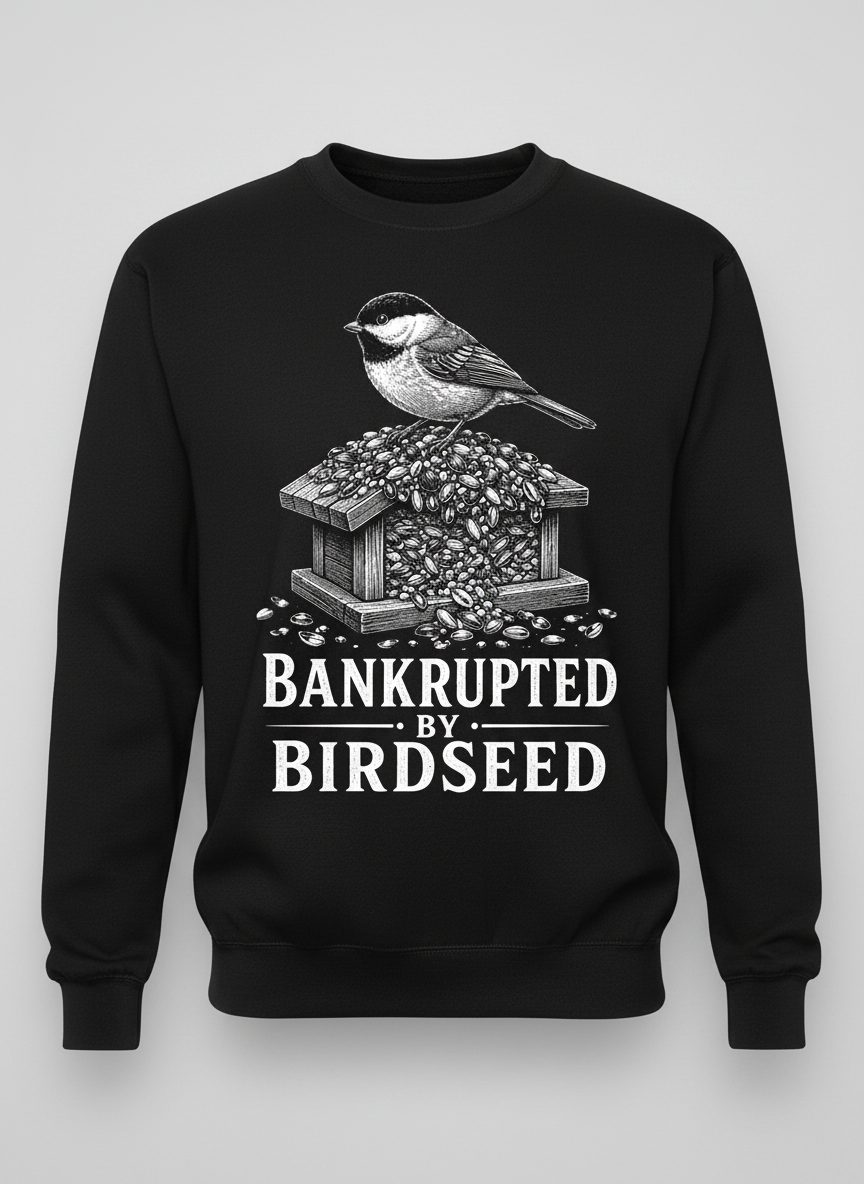 Bankrupted By Birdseed Funny Sweatshirt - product mockup - Black