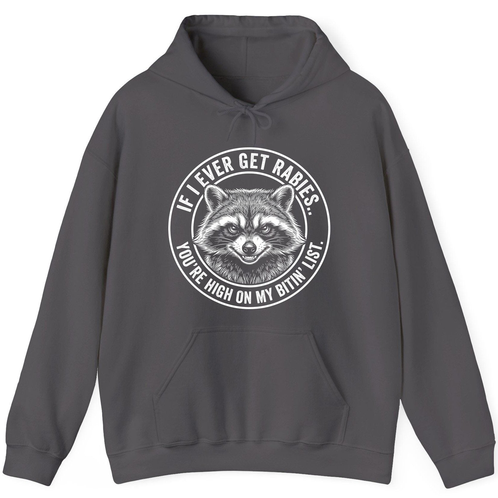 If I Ever Get Rabies You're High on My Bitin' List raccoon Hoodie Charcoal product mockup