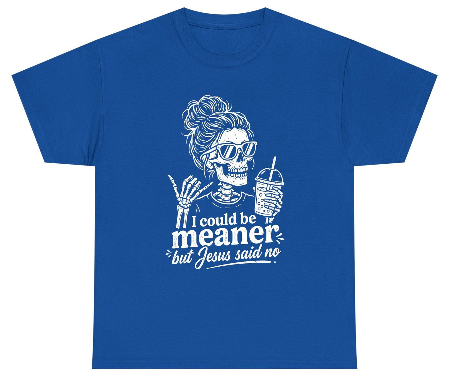 I Could Be Meaner but Jesus Said No Youth T-Shirt - product mockup - Royal