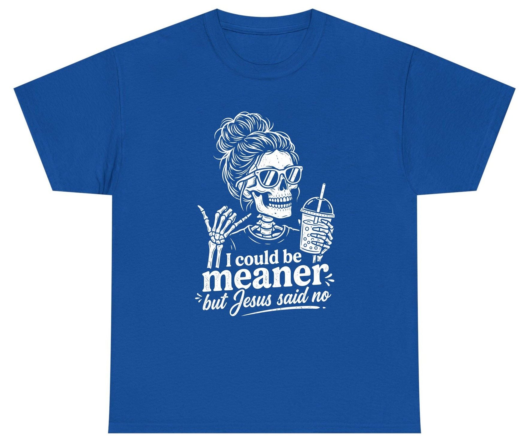 I Could Be Meaner but Jesus Said No Youth T-Shirt - product mockup - Royal
