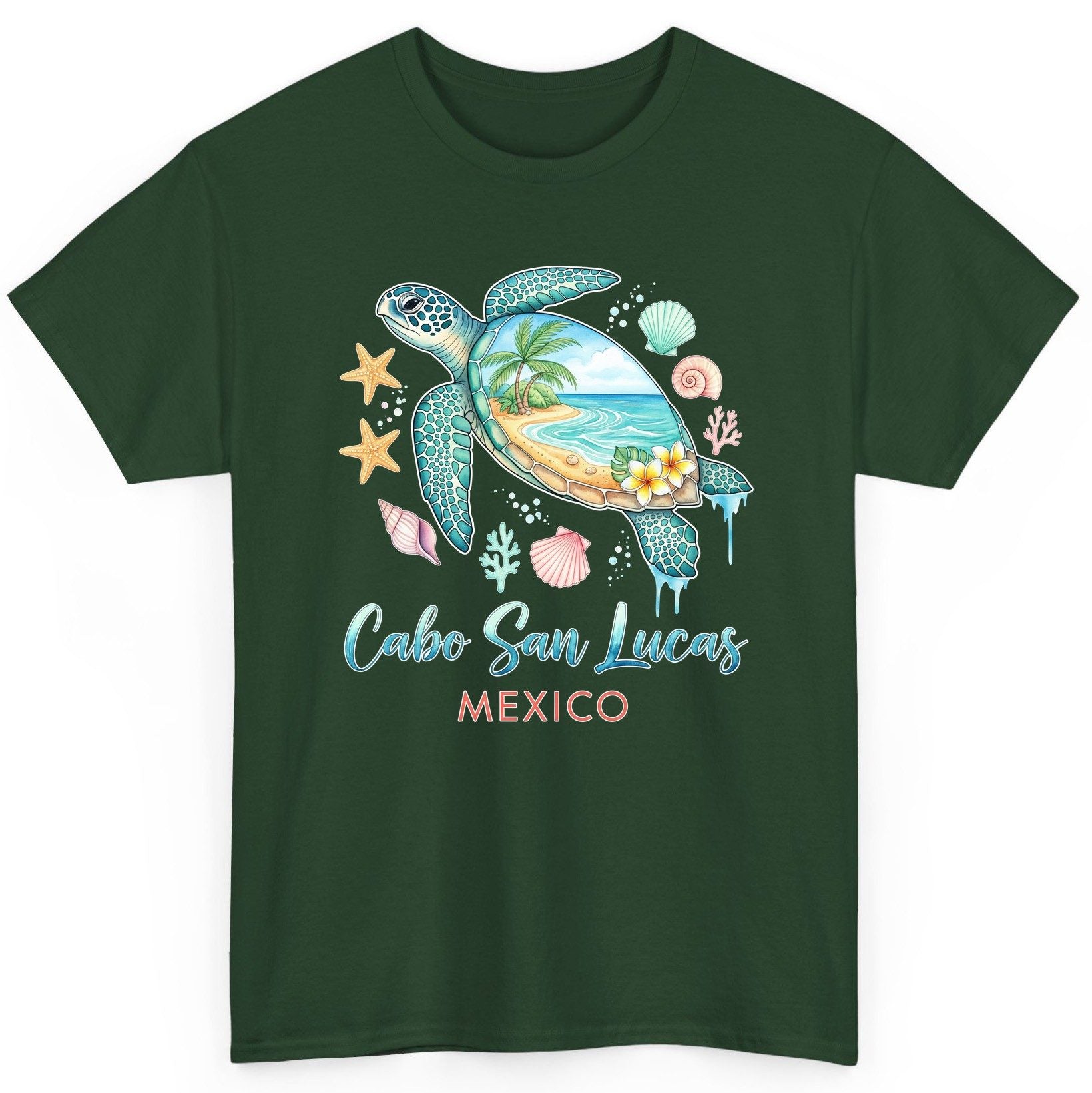 Cabo San Lucas Mexico sea turtle T-Shirt Forest Green product mockup