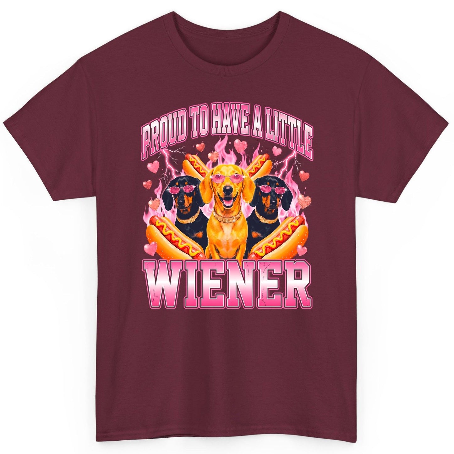 Proud to Have a Little Wiener dachshund T-Shirt Maroon product mockup