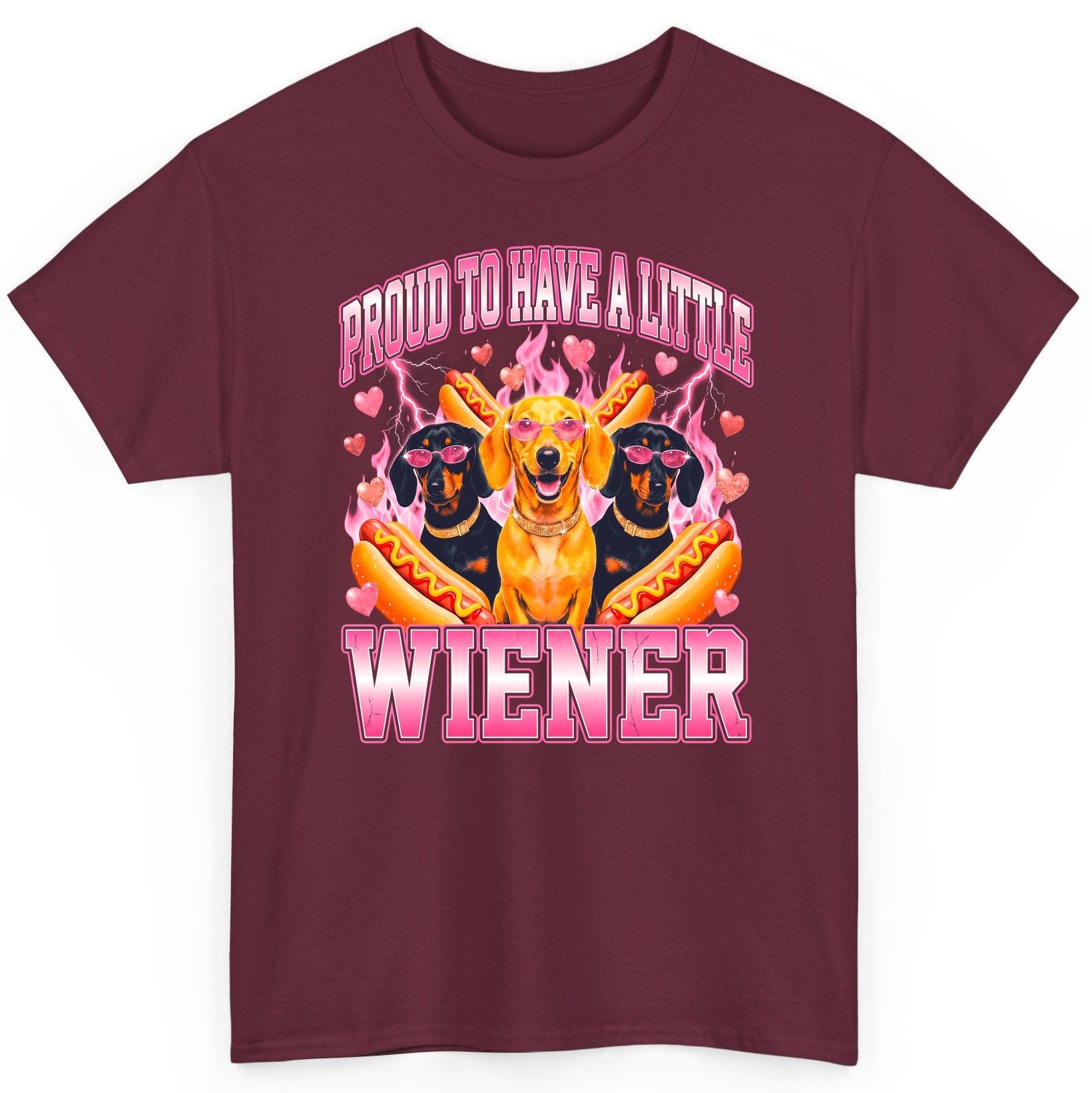 Proud to Have a Little Wiener dachshund T-Shirt Maroon product mockup
