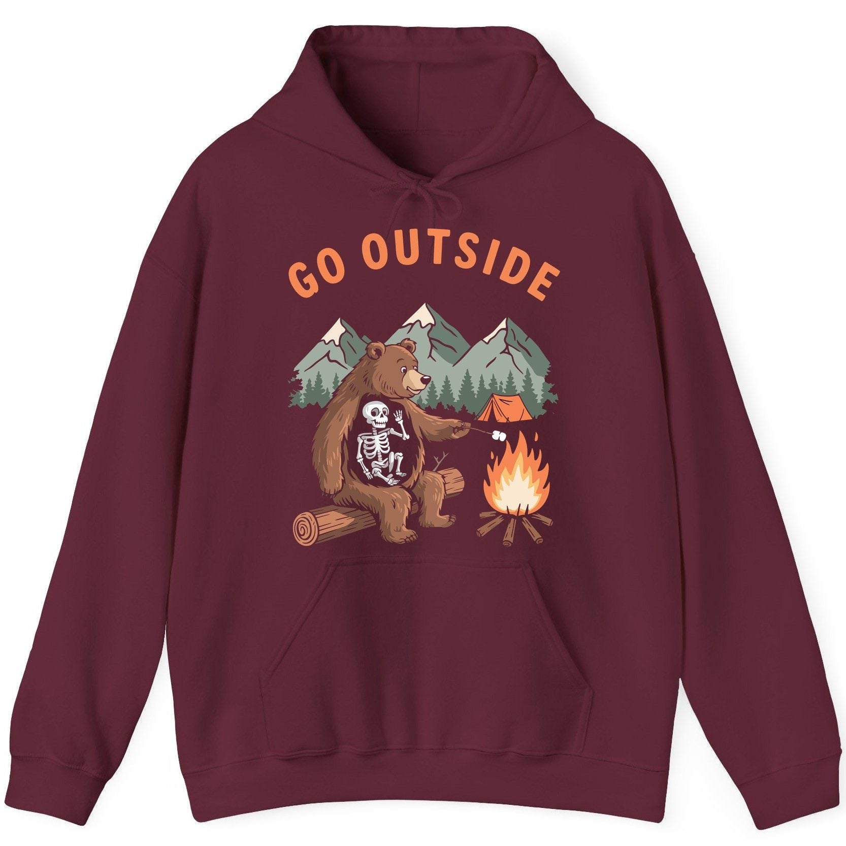 Go Outside funny bear Hoodie Maroon product mockup