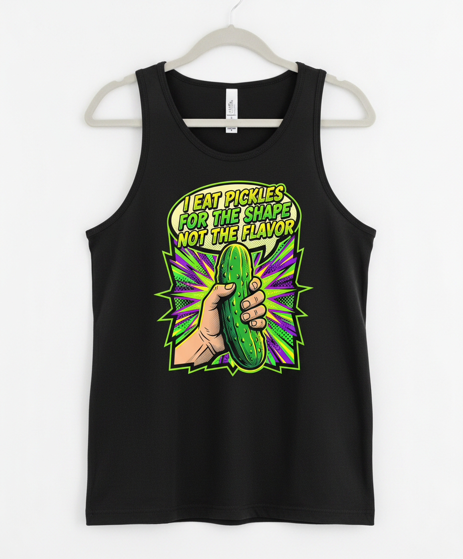 I Eat Pickles For The Shape Not The Flavor Funny Comic Art Tank Top - Black