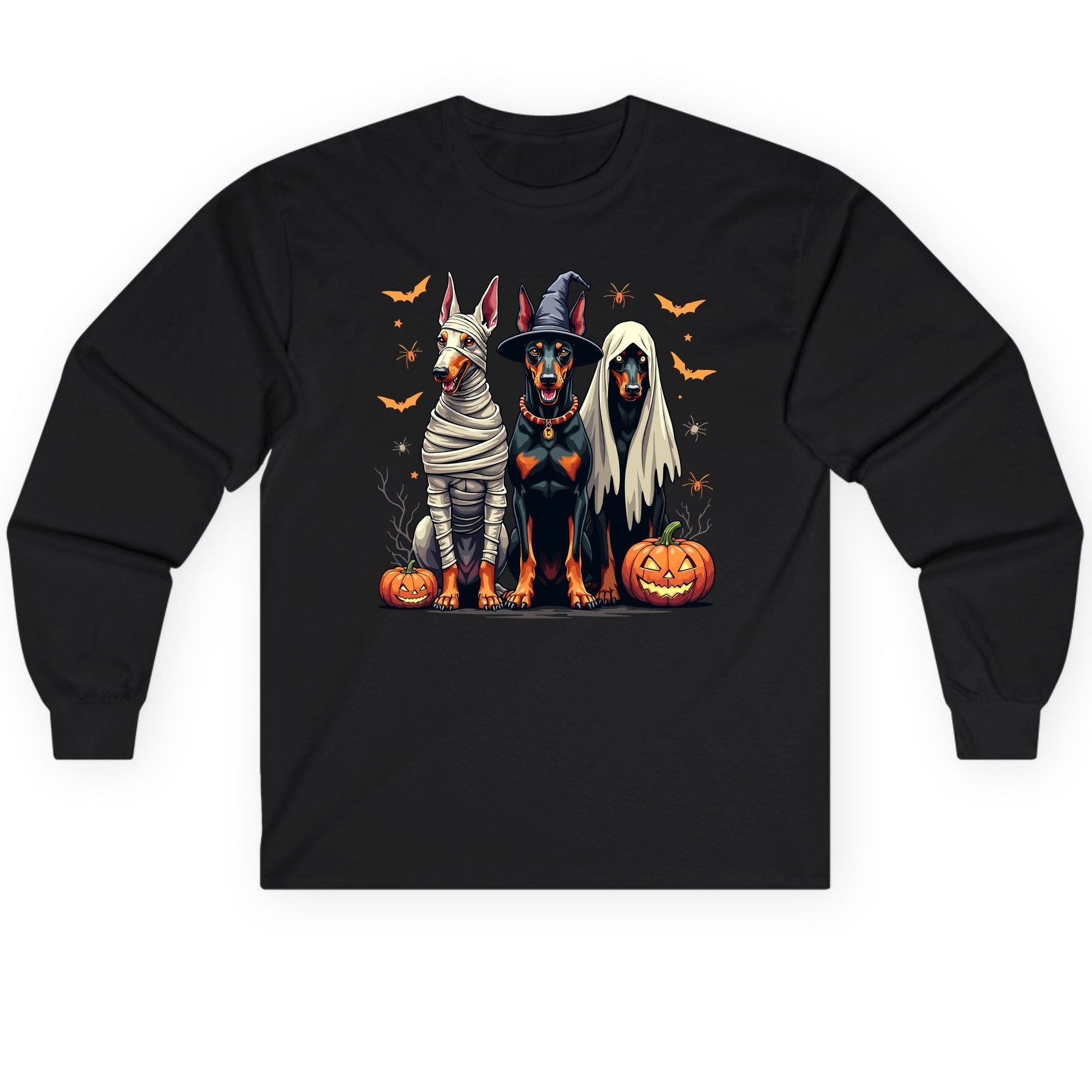 Halloween Doberman Trio doberman pinscher Long Sleeve Tee Black product mockup