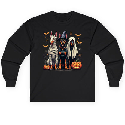 Halloween Doberman Trio doberman pinscher Long Sleeve Tee Black product mockup