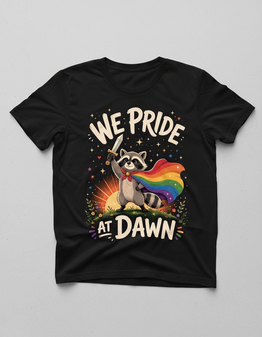 We Pride at Dawn Lgbtq Raccoon T-Shirt - product mockup - Black