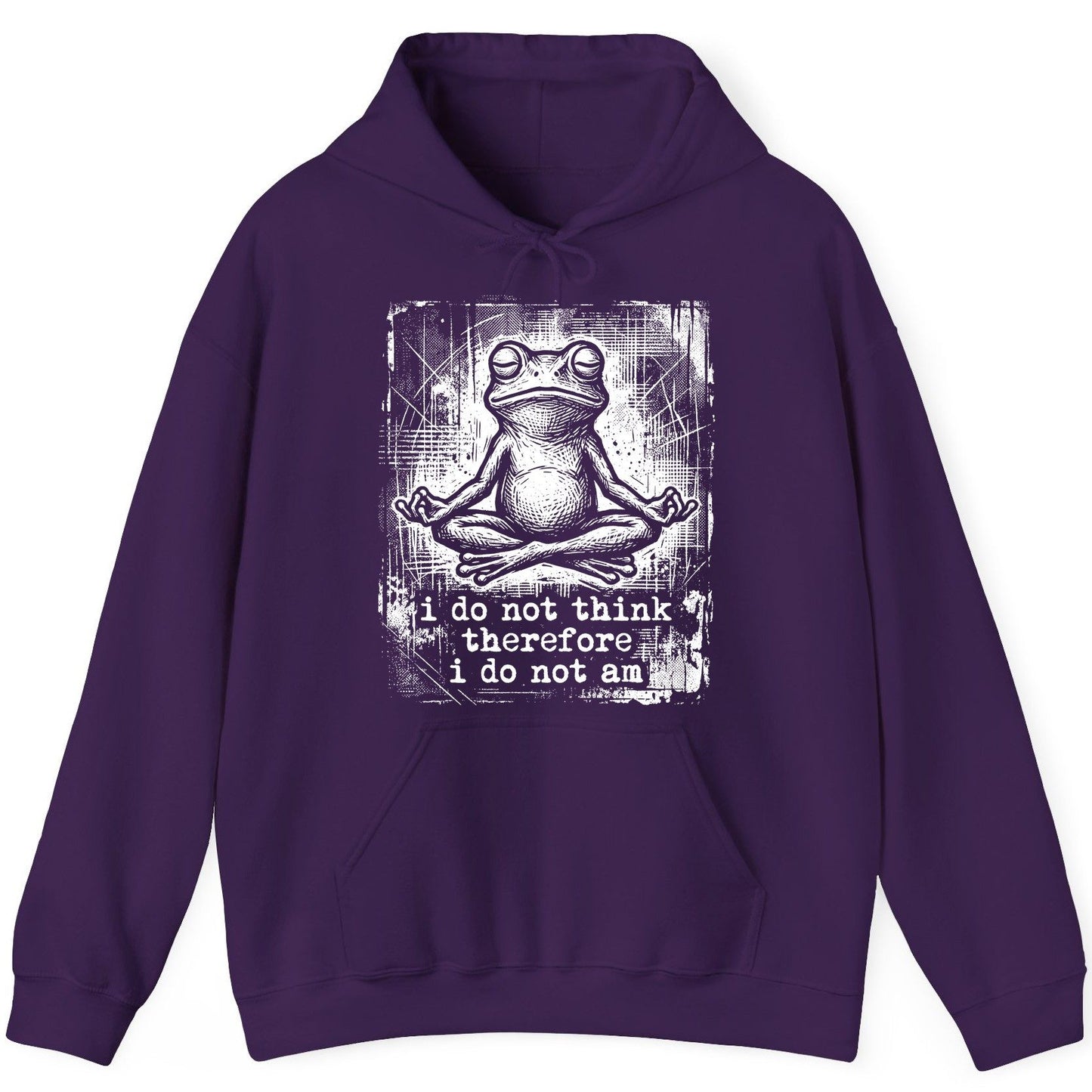 I Do Not Think Therefore I Do Not Am meditating frog Hoodie Purple product mockup