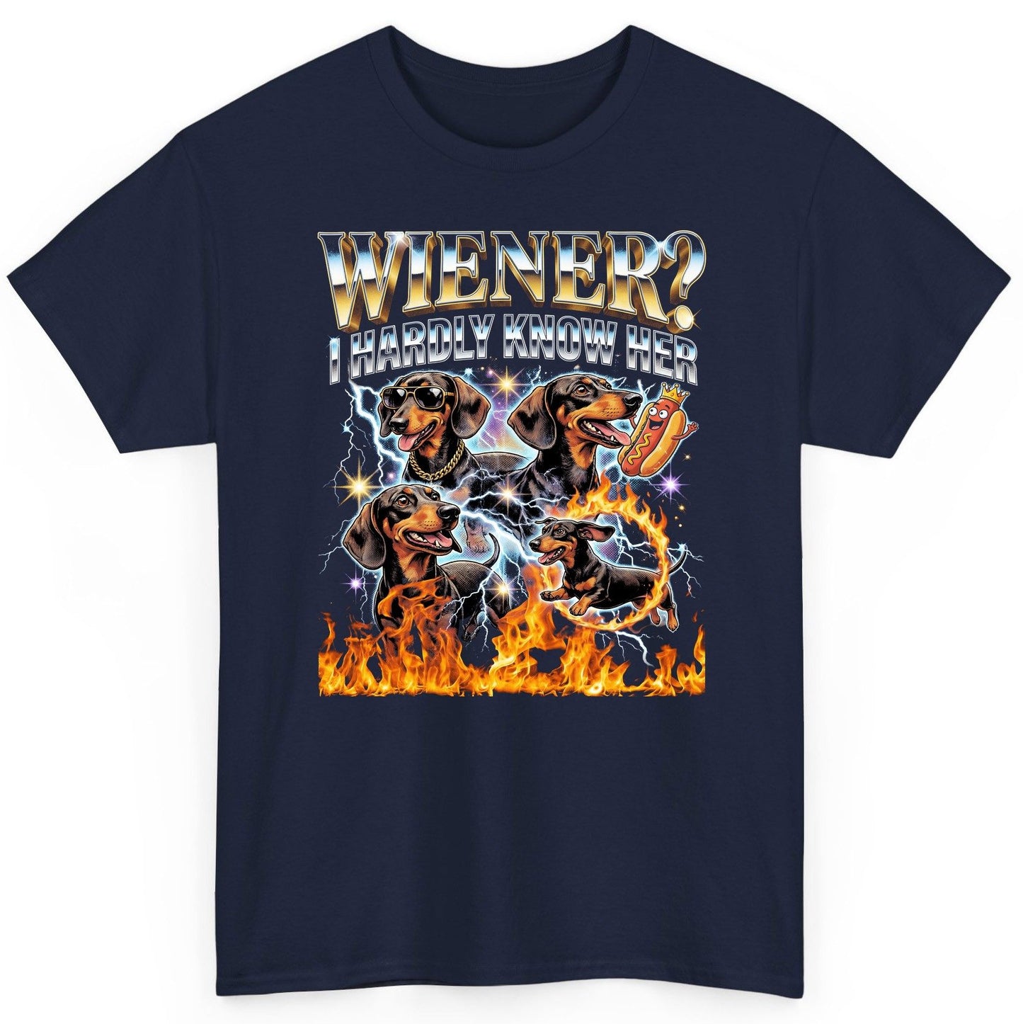 Wiener I Hardly Know Her dachshund T-Shirt Navy product mockup