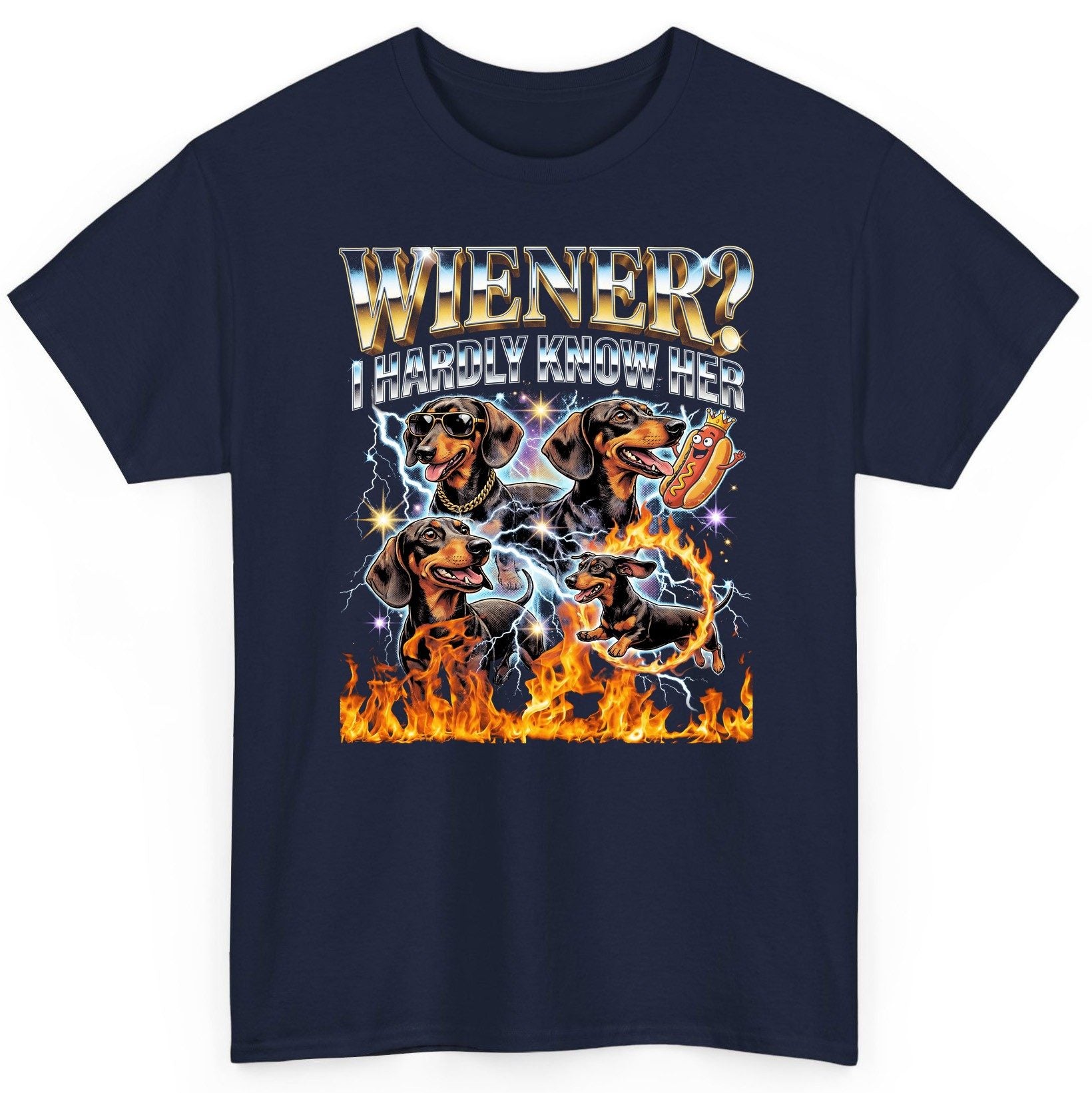 Wiener I Hardly Know Her dachshund T-Shirt Navy product mockup