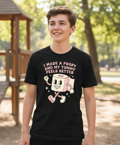 I Made a Poopy and My Tummy Feels Better funny toilet paper Youth T-Shirt Black lifestyle mockup