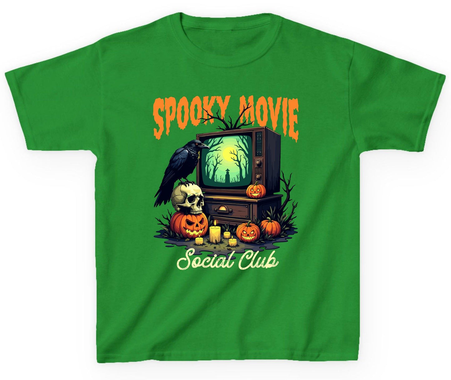 Spooky Movie Social Club Halloween Youth T-Shirt Irish Green product mockup