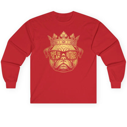 This Is An Outrage! Pug Long Sleeve Tee Red product mockup