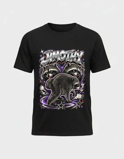 Jimothy Funny Raccoon T-Shirt - product mockup - Black