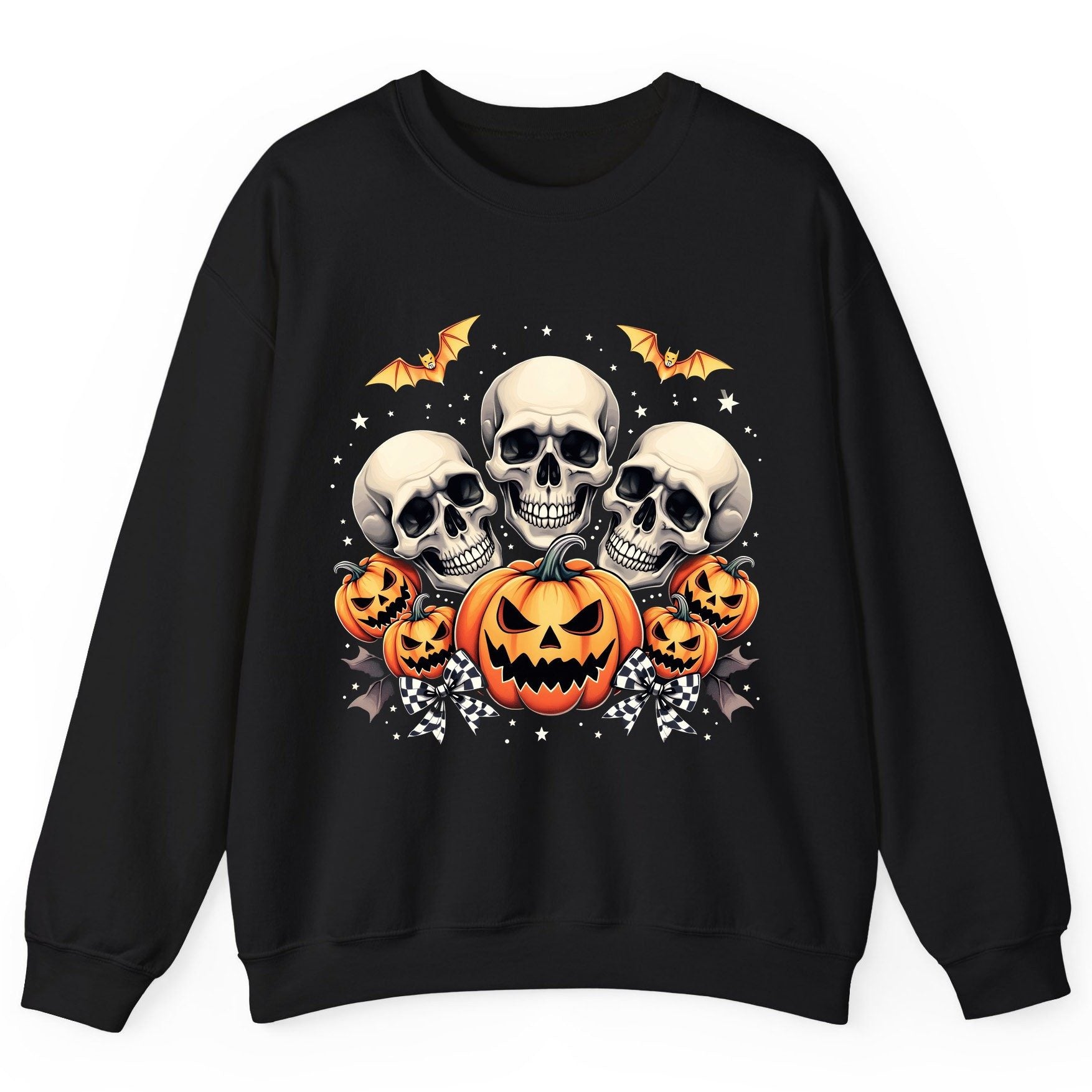 Skulls and Pumpkins Halloween Halloween Sweatshirt Black product mockup