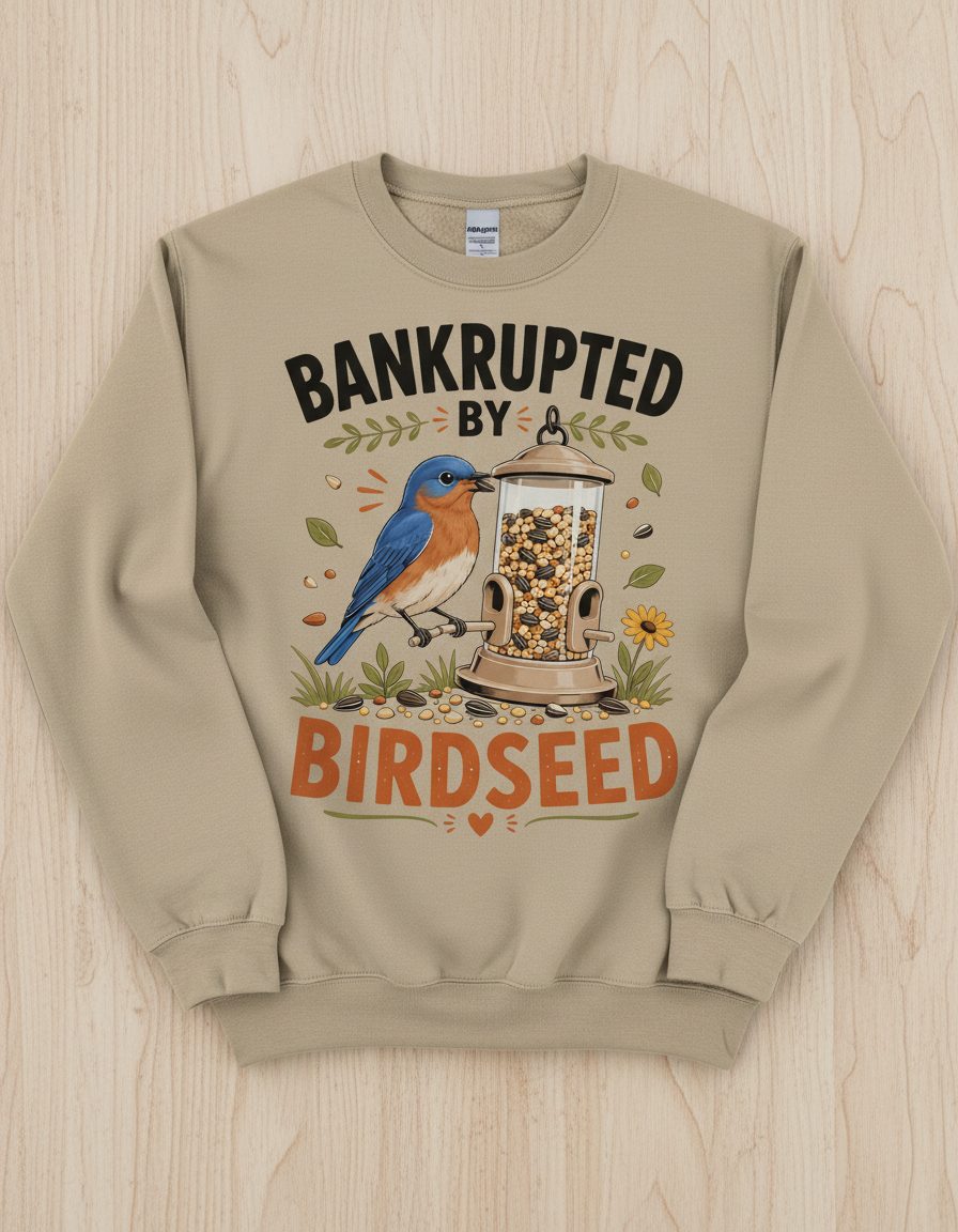 Bankrupted By Birdseed Funny Humor Sweatshirt - product mockup - Sand